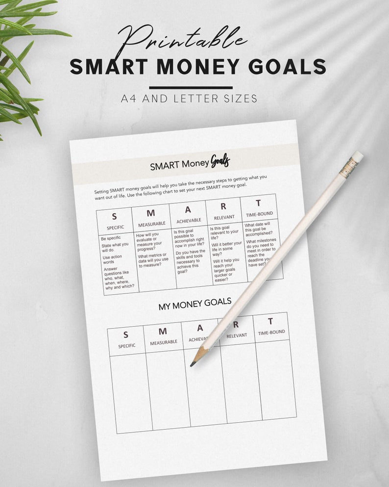 Smart Money Goals planner is perfect for setting financial goals and start saving money