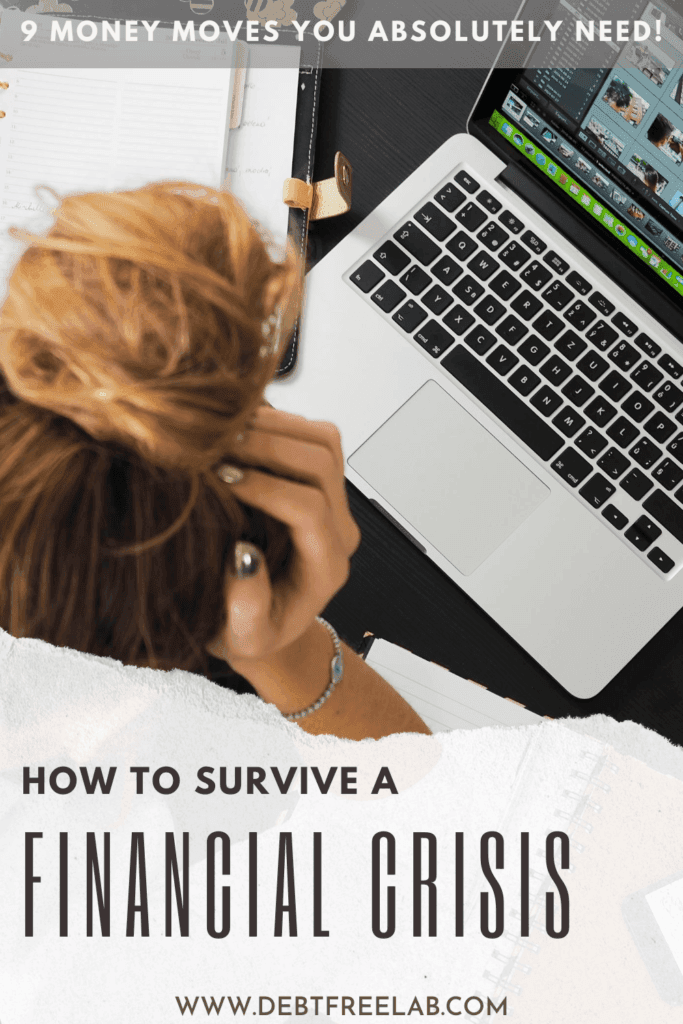 A financial crisis can take many forms. From the loss of a job to the loss of a relationship, here’s 9 money moves you can make today to minimize its impact and get back on your feet. Dealing with a job loss, layoff, or any other financial crisis can be overwhelming and stressful. Get out of panic mode and come up with an actionable and effective plan to make your money work for you during any financial crisis. Click through to see the exact steps that will help you make ends meet during a financial crisis. #howtobudget #financialcrisis #moneymanagement #debtfree #lossofincome #budgeting, #savings #financialplanning